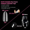 UNA GELLA Almond Press On Nails – 32Pcs 16 Sizes Pastel Lilac Lavender Fake Nails with Glue and Adhesive Tabs, Opaque Reusable Glue On Nails Kit for Women Manicure(MediumAlmond)