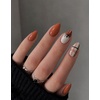 UNA GELLA Halloween Press On Nails Short Almond, 32Pcs Pumpkin Fake Nails Soft Gel Nail Tips Almond Shape in 16 Sizes with Semi Glue and Jelly Tabs, Orange Glitter Finish for Party Fall Manicures(Hallowween Plaid Short Almond)