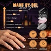 UNA GELLA Halloween Press On Nails Short Almond, 32Pcs Pumpkin Fake Nails Soft Gel Nail Tips Almond Shape in 16 Sizes with Semi Glue and Jelly Tabs, Orange Glitter Finish for Party Fall Manicures(Tiny Pumpkin Boo Short Squoval)