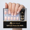 UNA GELLA Halloween Press On Nails Short Almond, 32Pcs Pumpkin Fake Nails Soft Gel Nail Tips Almond Shape in 16 Sizes with Semi Glue and Jelly Tabs, Orange Glitter Finish for Party Fall Manicures(Ombre Nude Short Square)