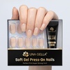 UNA GELLA Halloween Press On Nails Short Almond, 32Pcs Pumpkin Fake Nails Soft Gel Nail Tips Almond Shape in 16 Sizes with Semi Glue and Jelly Tabs, Orange Glitter Finish for Party Fall Manicures(Natural Nude Short Square)