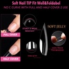 UNA GELLA Short Square Press On Nails, 32 Pcs 16 Sizes Soft Gel Fake Nails, Sheer Jelly Light Pink Glossy False Nails for Women, Reusable Stick On Nails Kit with Glue and Adhesive Tabs(Z-Short Almond Clear)