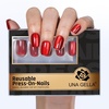 UNA GELLA Short Square Press On Nails, 32 Pcs 16 Sizes Soft Gel Fake Nails, Sheer Jelly Light Pink Glossy False Nails for Women, Reusable Stick On Nails Kit with Glue and Adhesive Tabs(Velvet Crimson)