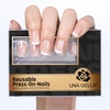 UNA GELLA Short Square Press On Nails, 32 Pcs 16 Sizes Soft Gel Fake Nails, Sheer Jelly Light Pink Glossy False Nails for Women, Reusable Stick On Nails Kit with Glue and Adhesive Tabs(Quiet Luxury French)