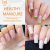 UNA GELLA Short Square Press On Nails, 32 Pcs 16 Sizes Soft Gel Fake Nails, Sheer Jelly Light Pink Glossy False Nails for Women, Reusable Stick On Nails Kit with Glue and Adhesive Tabs(Z-Short Square)