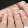 UNA GELLA Short Square Press On Nails, 32 Pcs 16 Sizes Soft Gel Fake Nails, Sheer Jelly Light Pink Glossy False Nails for Women, Reusable Stick On Nails Kit with Glue and Adhesive Tabs(Classic French)
