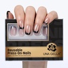UNA GELLA Short Square Press On Nails, 32 Pcs 16 Sizes Soft Gel Fake Nails, Sheer Jelly Light Pink Glossy False Nails for Women, Reusable Stick On Nails Kit with Glue and Adhesive Tabs(Midnight French)