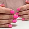 UNA GELLA Short Squoval Press On Nails – 32Pcs 16 Sizes Soft Gel Round Fake Nails with Silver Cat Eye Effect, Light Pink Reusable Artificial Stick On Nails Kit with Glue and Adhesive Tabs(The Iconic Hot Pink)