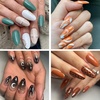 UNA GELLA Short Squoval Press On Nails – 32Pcs 16 Sizes Soft Gel Round Fake Nails with Silver Cat Eye Effect, Light Pink Reusable Artificial Stick On Nails Kit with Glue and Adhesive Tabs(Z-Medium Almond)