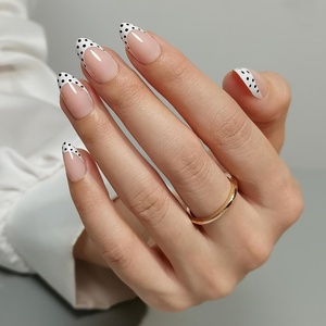 UNA GELLA Almond Press On Nails – 32Pcs 16 Sizes Pastel Lilac Lavender Fake Nails with Glue and Adhesive Tabs, Opaque Reusable Glue On Nails Kit for Women Manicure(Parisian Dot Muse)