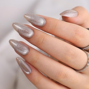 UNA GELLA Almond Press On Nails – 32Pcs 16 Sizes Pastel Lilac Lavender Fake Nails with Glue and Adhesive Tabs, Opaque Reusable Glue On Nails Kit for Women Manicure(Silver Galaxy)