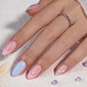 UNA GELLA Almond Press On Nails – 32Pcs 16 Sizes Pastel Lilac Lavender Fake Nails with Glue and Adhesive Tabs, Opaque Reusable Glue On Nails Kit for Women Manicure(Pastel Mermaid)