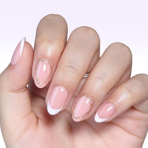 UNA GELLA Almond Press On Nails – 32Pcs 16 Sizes Pastel Lilac Lavender Fake Nails with Glue and Adhesive Tabs, Opaque Reusable Glue On Nails Kit for Women Manicure(Gilded French Aura)