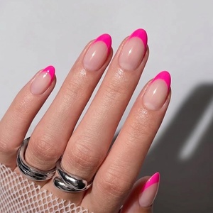 UNA GELLA Almond Press On Nails – 32Pcs 16 Sizes Pastel Lilac Lavender Fake Nails with Glue and Adhesive Tabs, Opaque Reusable Glue On Nails Kit for Women Manicure(Barbie Glow French)