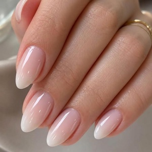 UNA GELLA Halloween Press On Nails Short Almond, 32Pcs Pumpkin Fake Nails Soft Gel Nail Tips Almond Shape in 16 Sizes with Semi Glue and Jelly Tabs, Orange Glitter Finish for Party Fall Manicures(Ombre Nude Short Almond)