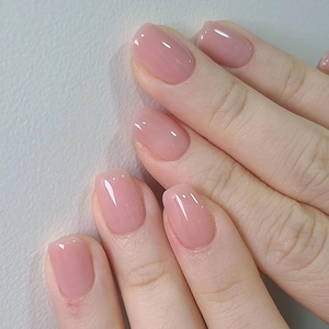 UNA GELLA Short Square Press On Nails, 32 Pcs 16 Sizes Soft Gel Fake Nails, Sheer Jelly Light Pink Glossy False Nails for Women, Reusable Stick On Nails Kit with Glue and Adhesive Tabs(Jelly Blush)