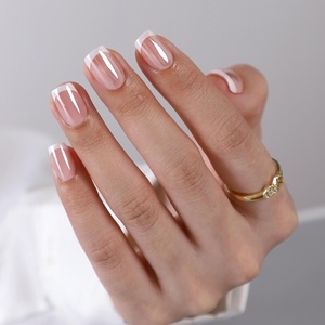 UNA GELLA Short Square Press On Nails, 32 Pcs 16 Sizes Soft Gel Fake Nails, Sheer Jelly Light Pink Glossy False Nails for Women, Reusable Stick On Nails Kit with Glue and Adhesive Tabs(Quiet Luxury French)