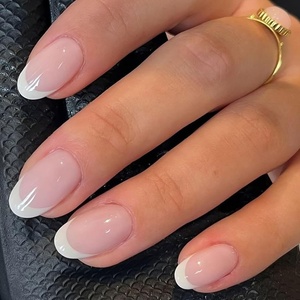 UNA GELLA Short Squoval Press On Nails – 32Pcs 16 Sizes Soft Gel Round Fake Nails with Silver Cat Eye Effect, Light Pink Reusable Artificial Stick On Nails Kit with Glue and Adhesive Tabs(Blush French)