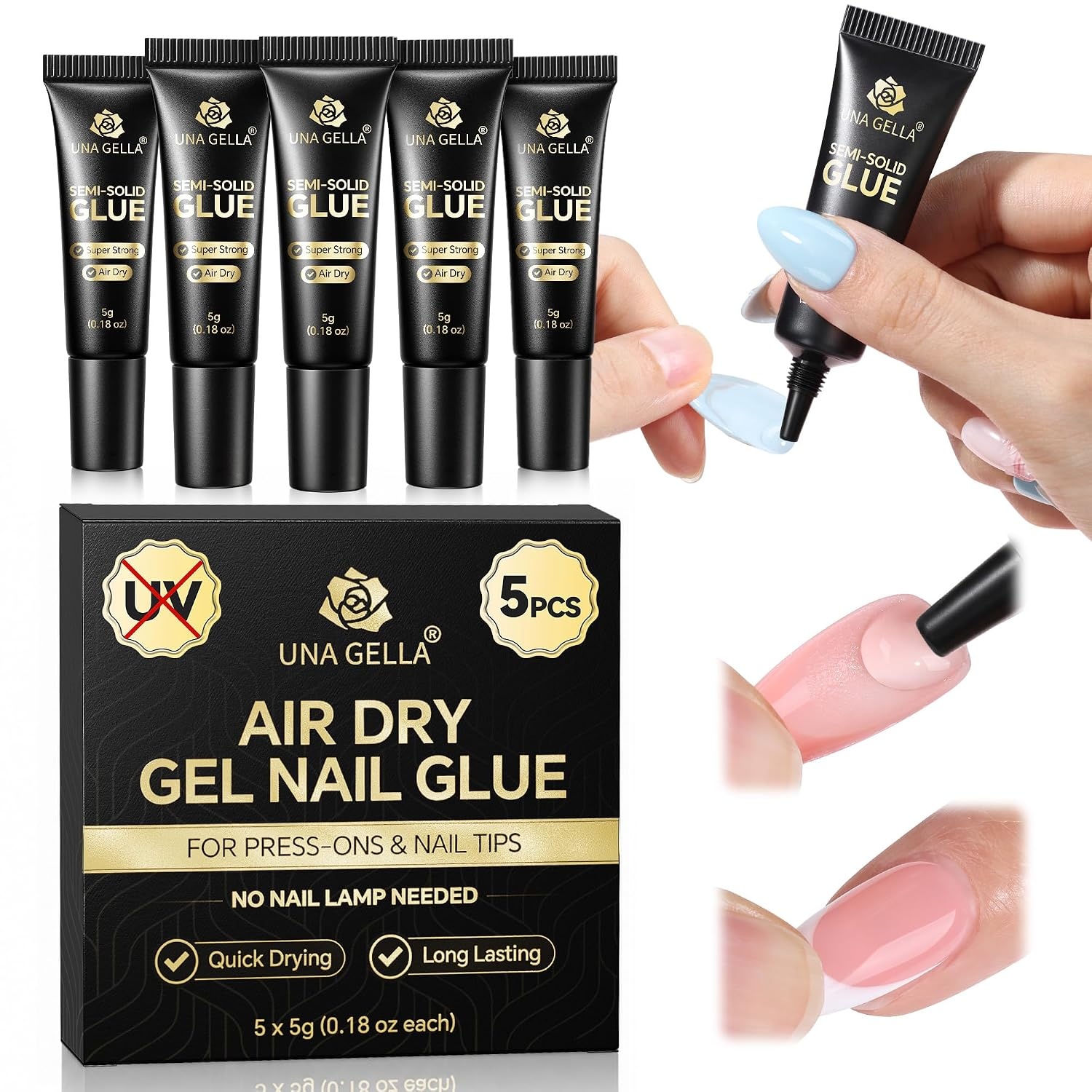 image:imageUNA GELLA 5 Pack 5g Solid Nail Glue AirDry Strong Nail Glue for Press Ons